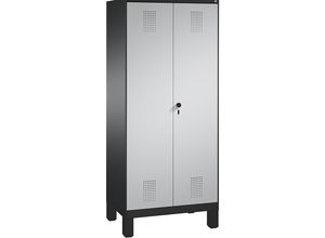 4056211607909 - EVOLO Garderobenschrank zueinander schlagende Türen 2 Abteile Abteilbreite 400 mm mit Füßen schwarzgrau   weißaluminium