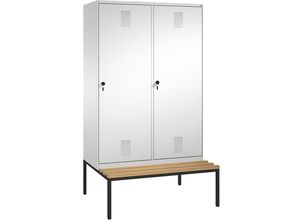 4060061541047 - EVOLO Garderobenschrank mit Sitzbank Tür über 2 Abteile 4 Abteile 2 Türen Abteilbreite 300 mm lichtgrau