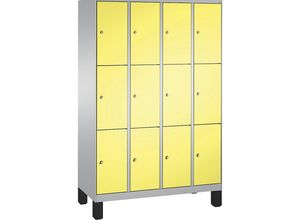 4056211571484 - EVOLO Fächerschrank mit Füßen 4 Abteile je 3 Fächer Abteilbreite 300 mm weißaluminium   schwefelgelb