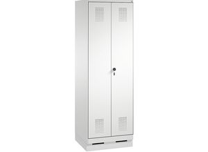 4056211529966 - EVOLO Wäsche-   Garderobenschrank 4 Fachböden Kleiderstange Abteile 2 x 300 mm mit Sockel lichtgrau