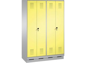 4059096018037 - EVOLO Garderobenschrank zueinander schlagende Türen 4 Abteile Abteilbreite 300 mm mit Sockel weißaluminium   schwefelgelb