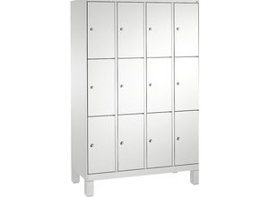 4053597559792 - EVOLO Fächerschrank mit Füßen 4 Abteile je 3 Fächer Abteilbreite 300 mm lichtgrau