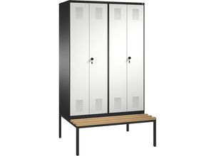 4056211281864 - EVOLO Garderobenschrank zueinander schlagende Türen mit Sitzbank 4 Abteile Abteilbreite 300 mm schwarzgrau   lichtgrau