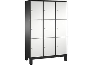 4056211570807 - EVOLO Fächerschrank mit Füßen 3 Abteile je 3 Fächer Abteilbreite 400 mm schwarzgrau   lichtgrau