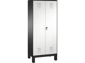 4056211607893 - EVOLO Garderobenschrank zueinander schlagende Türen 2 Abteile Abteilbreite 400 mm mit Füßen schwarzgrau   lichtgrau