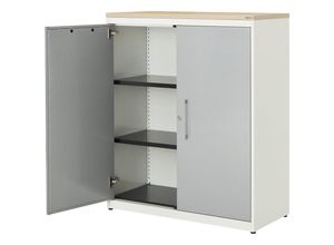 4250633328521 - mauser Flügeltürenschrank HxB 1180 x 1000 mm Kunststoffplatte 2 Fachböden reinweiß   weißaluminium   Ahorn