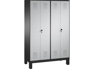 4056211608029 - EVOLO Garderobenschrank zueinander schlagende Türen 4 Abteile Abteilbreite 300 mm mit Füßen schwarzgrau   weißaluminium