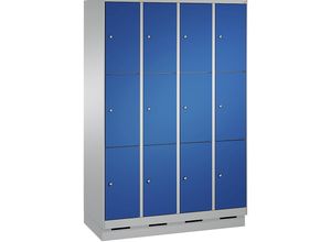 4056211575222 - EVOLO Fächerschrank mit Sockel 4 Abteile je 3 Fächer Abteilbreite 300 mm weißaluminium   enzianblau