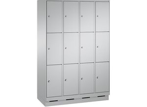 4056211575215 - EVOLO Fächerschrank mit Sockel 4 Abteile je 3 Fächer Abteilbreite 300 mm weißaluminium   weißaluminium