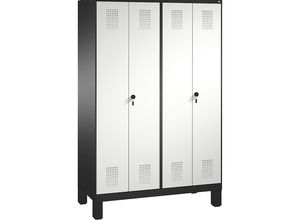 4056211542675 - EVOLO Garderobenschrank zueinander schlagende Türen 4 Abteile Abteilbreite 300 mm mit Füßen schwarzgrau   lichtgrau