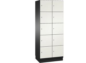 4060061200418 - CAMBIO Schließfachschrank mit HPL-Türen 10 Fächer Korpus schwarzgrau   Tür weiß Breite 800 mm