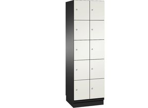 4060061200395 - CAMBIO Schließfachschrank mit HPL-Türen 10 Fächer Korpus schwarzgrau   Tür weiß Breite 600 mm