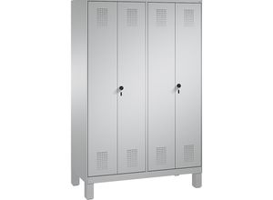 4059096014329 - EVOLO Garderobenschrank zueinander schlagende Türen 4 Abteile Abteilbreite 300 mm mit Füßen weißaluminium   weißaluminium