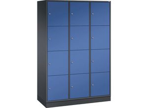 4061261148937 - INTRO Stahl-Schließfachschrank Fachhöhe 435 mm BxT 1220 x 500 mm 12 Fächer Korpus schwarzgrau Türen enzianblau