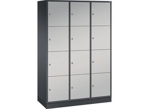 4025314702248 - INTRO Stahl-Schließfachschrank Fachhöhe 435 mm BxT 1220 x 500 mm 12 Fächer Korpus schwarzgrau Türen weißaluminium