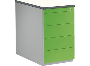 4250633325599 - mauser Schubladencontainer HxT 720 x 800 mm 4 Schubladen weißaluminium   gelbgrün   weiß