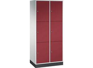 4025314694987 - INTRO Stahl-Schließfachschrank Fachhöhe 580 mm BxT 820 x 500 mm 6 Fächer Korpus lichtgrau Türen rubinrot