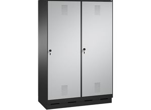 4056211613139 - EVOLO Garderobenschrank Tür über 2 Abteile mit Sockel 4 Abteile 2 Türen Abteilbreite 300 mm schwarzgrau   weißaluminium