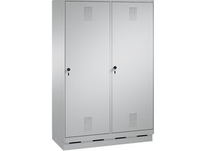 4059096766228 - EVOLO Garderobenschrank Tür über 2 Abteile mit Sockel 4 Abteile 2 Türen Abteilbreite 300 mm weißaluminium   weißaluminium