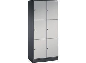 4061261146766 - INTRO Stahl-Schließfachschrank Fachhöhe 580 mm BxT 820 x 500 mm 6 Fächer Korpus schwarzgrau Türen weißaluminium