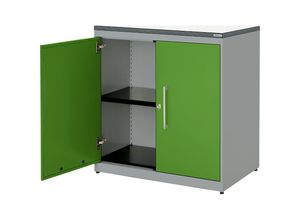 4250633328231 - mauser Flügeltürenschrank HxB 830 x 800 mm Kunststoffplatte 1 Fachboden weißaluminium   gelbgrün   weiß