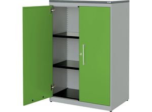 4250633328293 - mauser Flügeltürenschrank HxB 1180 x 800 mm Kunststoffplatte 2 Fachböden weißaluminium   gelbgrün   weiß