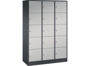 4061261151692 - INTRO Stahl-Schließfachschrank Fachhöhe 345 mm BxT 1220 x 500 mm 15 Fächer Korpus schwarzgrau Türen weißaluminium