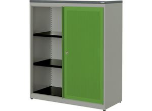 4250633331729 - mauser Schiebetürenschrank akustisch wirksam Kunststoffplatte HxBxT 1180 x 1000 x 432 mm 2 Fachböden weißaluminium   gelbgrün   weiß