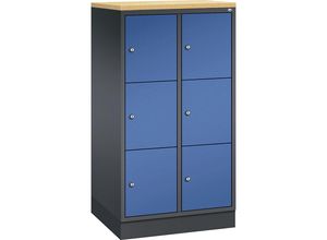 4061261149460 - INTRO Stahl-Schließfachschrank Fachhöhe 345 mm BxT 620 x 500 mm 6 Fächer Korpus schwarzgrau Türen enzianblau