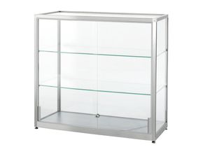 4260222860066 - Vitrine halbhoch Höhe 910 mm 2 Schiebetüren BxT 1000 x 400 mm silber eloxiert