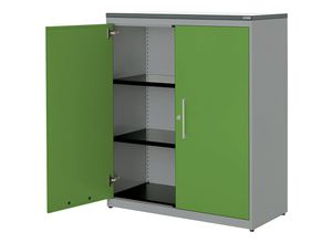 4250633328552 - mauser Flügeltürenschrank HxB 1180 x 1000 mm Kunststoffplatte 2 Fachböden weißaluminium   gelbgrün   weiß