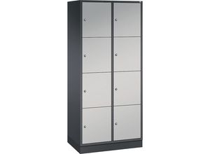 4060061536067 - INTRO Stahl-Schließfachschrank Fachhöhe 435 mm BxT 820 x 500 mm 8 Fächer Korpus schwarzgrau Türen weißaluminium