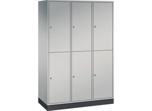 4061261154488 - INTRO doppelstöckiger Stahl-Garderobenschrank BxT 1220 x 500 mm 6 Fächer Korpus weißaluminium Türen weißaluminium
