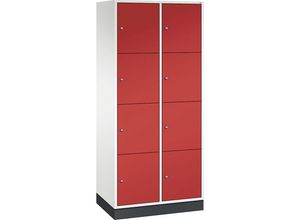 4061261148807 - INTRO Stahl-Schließfachschrank Fachhöhe 435 mm BxT 820 x 500 mm 8 Fächer Korpus reinweiß Türen feuerrot