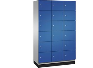 4059369472399 - CAMBIO Schließfachschrank mit Stahlblech-Türen 18 Fächer Breite 1200 mm Korpus weißaluminium   Tür enzianblau