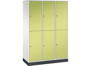 4061261154495 - INTRO doppelstöckiger Stahl-Garderobenschrank BxT 1220 x 500 mm 6 Fächer Korpus reinweiß Türen viridingrün