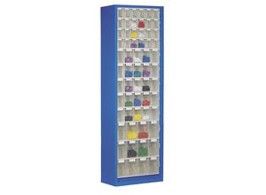 4009292858210 - Magazinschrank Volumen 333 l 61 herausnehmbare Klappkästen mit Griffmulde B 665 x T 250 x H 2000 mm enzianblau transparent