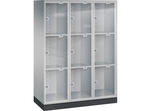 4056443113889 - INTRO Stahl-Schließfachschrank mit Acrylglastür HxBxT 1750 x 1220 x 500 mm Fachhöhe 510 mm 9 Fächer Korpus weißaluminium