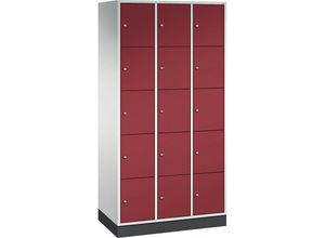 4025314715156 - INTRO Stahl-Schließfachschrank Fachhöhe 345 mm BxT 920 x 500 mm 15 Fächer Korpus lichtgrau Türen rubinrot