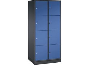 4053597244377 - INTRO Stahl-Schließfachschrank Fachhöhe 435 mm BxT 820 x 600 mm 8 Fächer Korpus schwarzgrau Türen enzianblau