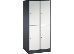 4061261139911 - INTRO doppelstöckiger Stahl-Garderobenschrank BxT 820 x 600 mm 4 Fächer Korpus schwarzgrau Türen lichtgrau