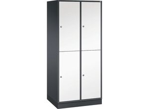 4061261139942 - INTRO doppelstöckiger Stahl-Garderobenschrank BxT 820 x 600 mm 4 Fächer Korpus schwarzgrau Türen reinweiß