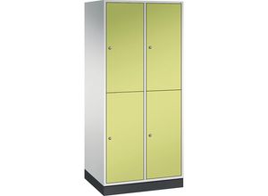 4061261139959 - INTRO doppelstöckiger Stahl-Garderobenschrank BxT 820 x 600 mm 4 Fächer Korpus lichtgrau Türen viridingrün