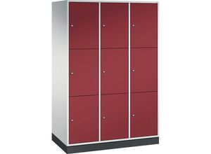 4025314696769 - INTRO Stahl-Schließfachschrank Fachhöhe 580 mm BxT 1220 x 600 mm 9 Fächer Korpus lichtgrau Türen rubinrot