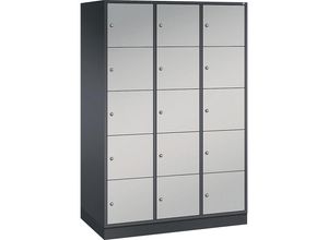 4061261151791 - INTRO Stahl-Schließfachschrank Fachhöhe 345 mm BxT 1220 x 600 mm 15 Fächer Korpus schwarzgrau Türen weißaluminium