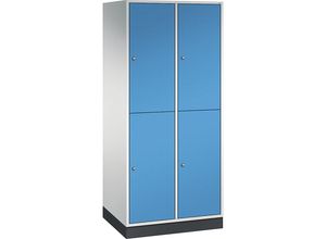 4061261140009 - INTRO doppelstöckiger Stahl-Garderobenschrank BxT 820 x 600 mm 4 Fächer Korpus lichtgrau Türen lichtblau