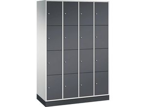 4055404441009 - INTRO Stahl-Schließfachschrank Fachhöhe 435 mm BxT 1220 x 500 mm 16 Fächer Korpus lichtgrau Türen schwarzgrau