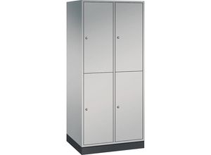 4061261140047 - INTRO doppelstöckiger Stahl-Garderobenschrank BxT 820 x 600 mm 4 Fächer Korpus weißaluminium Türen weißaluminium