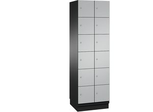 4059369471552 - CAMBIO Schließfachschrank mit Stahlblech-Türen 12 Fächer Breite 600 mm Korpus schwarzgrau   Tür weißaluminium