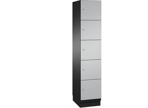 4059369465728 - CAMBIO Schließfachschrank mit Stahlblech-Türen 5 Fächer Breite 400 mm Korpus schwarzgrau   Tür weißaluminium